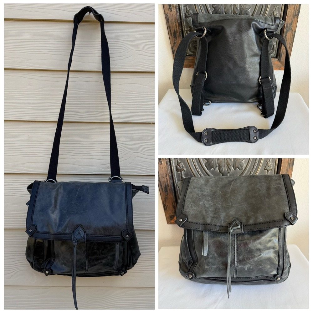 The Sak Ventura Womens Bag Black‎ Gray Leather Magnetic Snap Purse Backpack